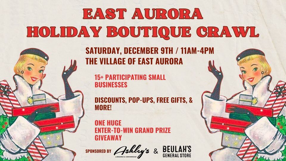 Flyer for the East Aurora Holiday Boutique Crawl detailing event details