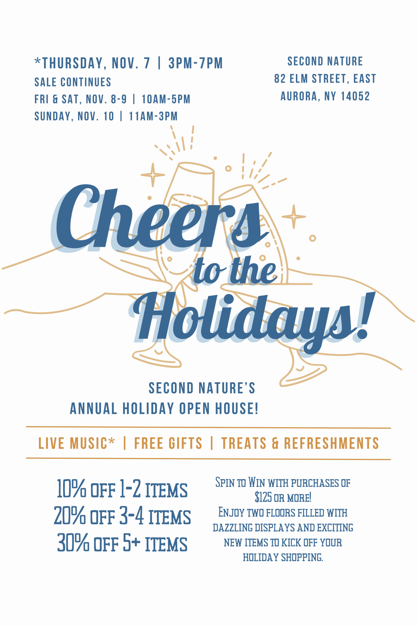 poster advertisement for Cheers to the Holidays event detailing date (November 7th, 3pm-7pm) and more